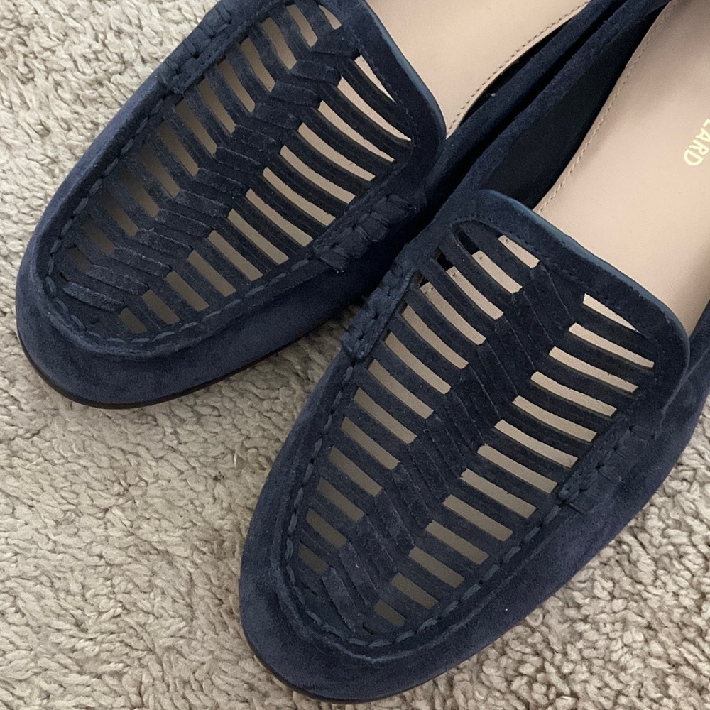 Veronica Beard Navy Suede Woven Loafers - Picture 9 of 9